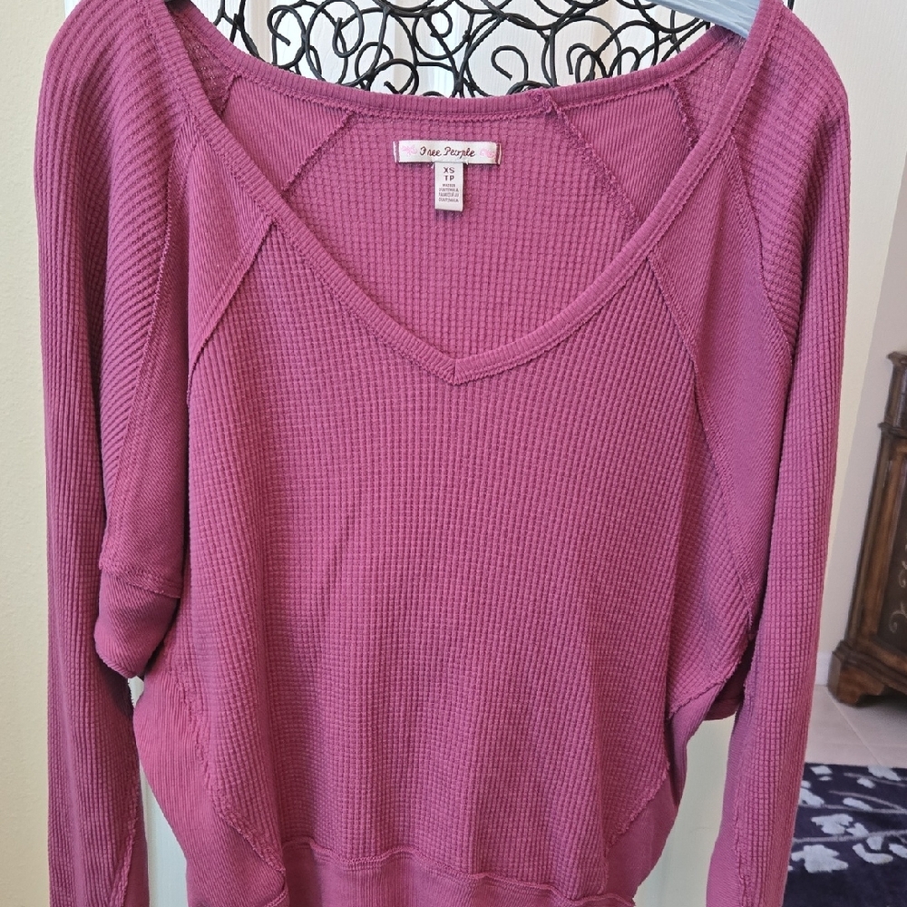 Free People Mulberry XS Santa Clara L/S Waffle Knit Top